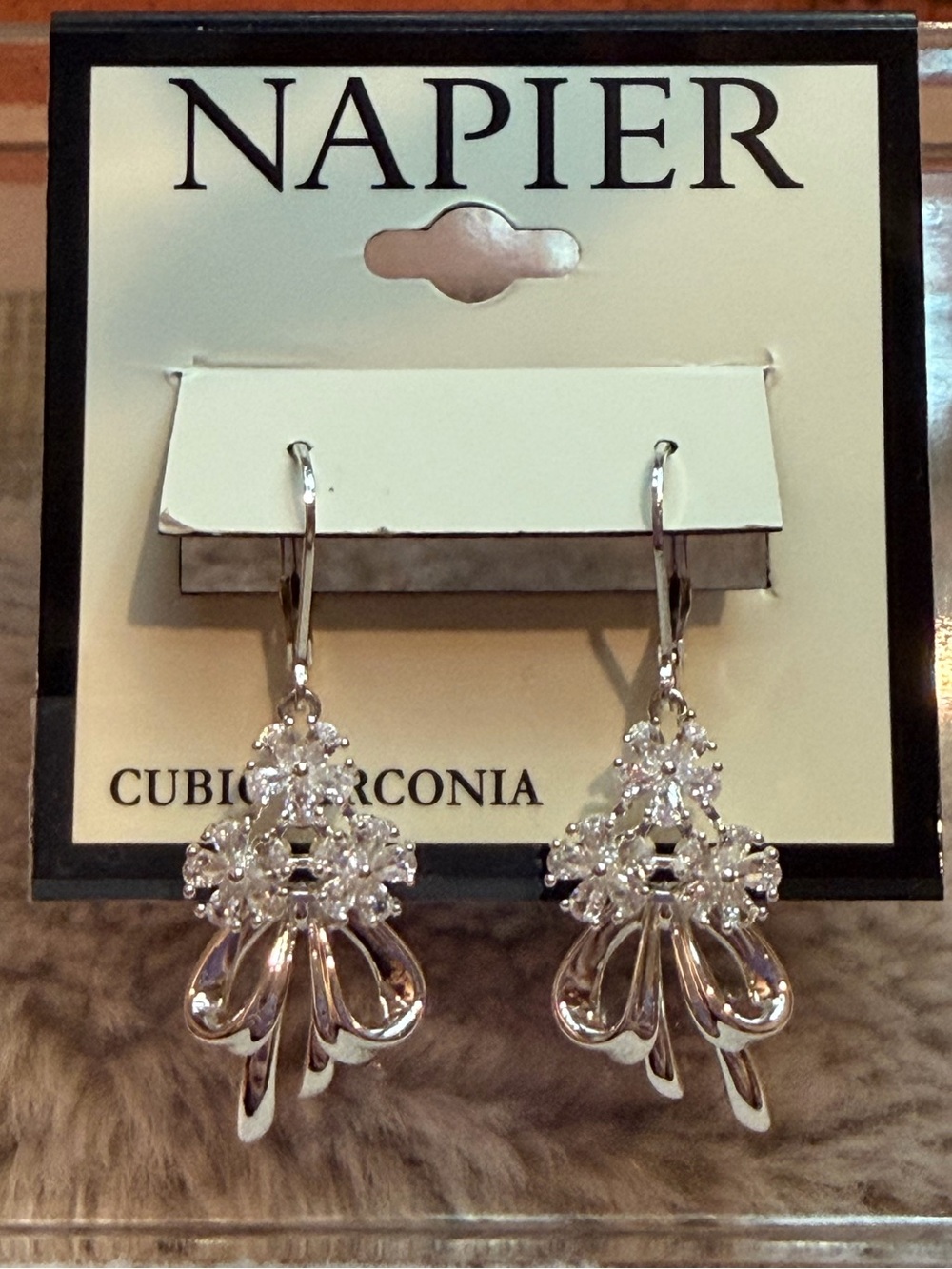 Napier Silver Crystal Flower Drop Earrings